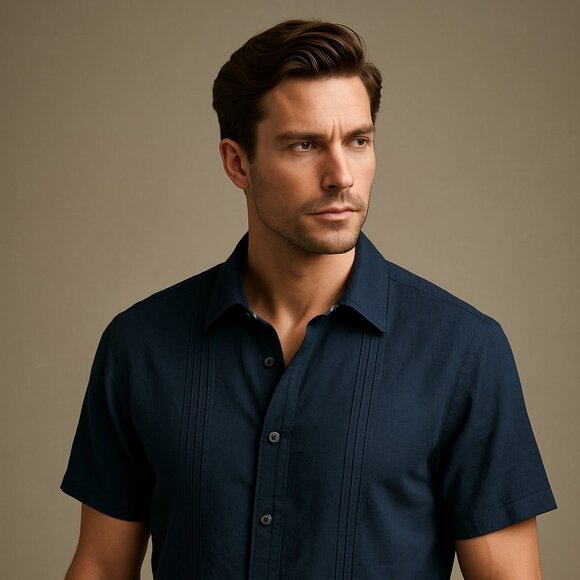 Scotch & Soda Navy Short-Sleeve Button-Up Shirt – Size Medium - Picture 1 of 10